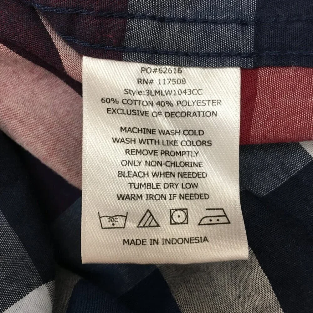 Levi's Shirt Men's Blue Burgundy Plaid Snap Front Long Sleeve Western XXL